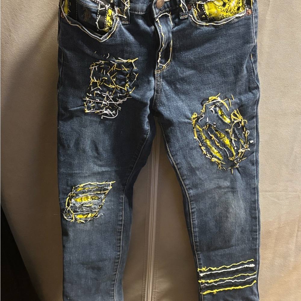 US Polo Assn. Boys Size 12 Custom / Upcycled Jeans Distressed Denim Straight Leg